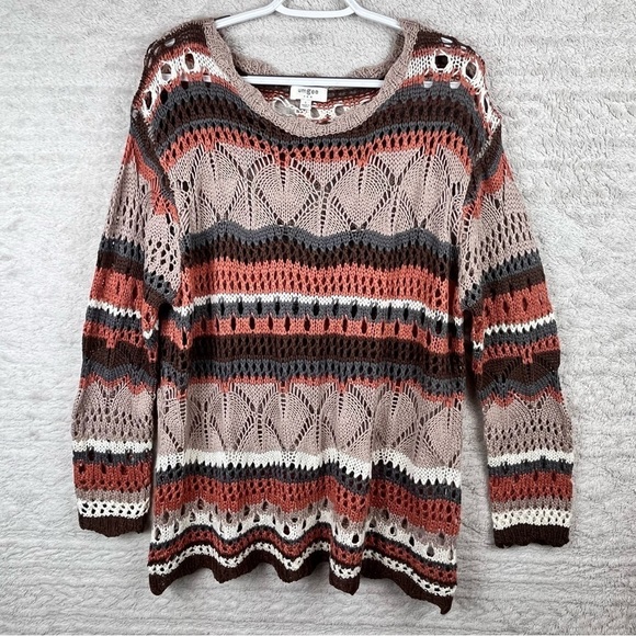 Umgee Loose Knit Oversized Sweater Muted Colors Striped Large - Picture 2 of 13